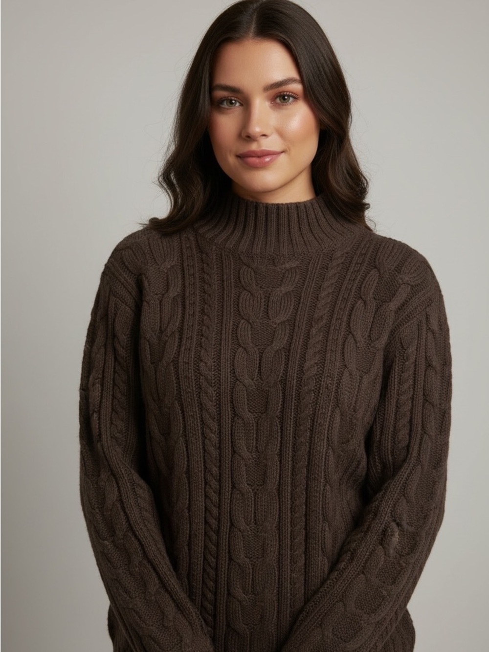 Chaps Brown Cable Knit Mock Neck Sweater